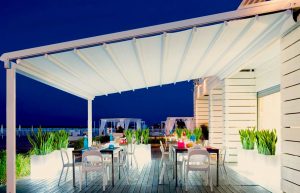 cafe side retractable pergola shade canopy