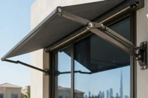 Custom awning shade for restaurant outdoor seating in Dubai
