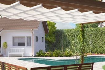 Swimming pool retractable roof pergola shade design