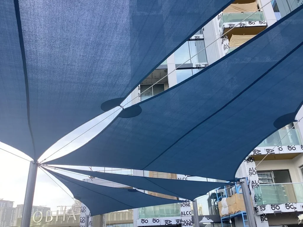 Sobha Waves Opulence Dubai Tensile Shade Fabrication & Installation Project (1)
