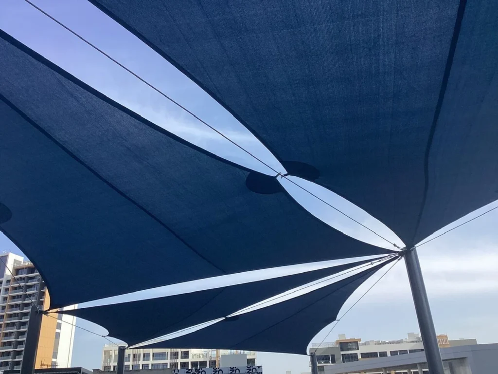 Sobha Waves Opulence Dubai Tensile Shade Fabrication & Installation Project (3)