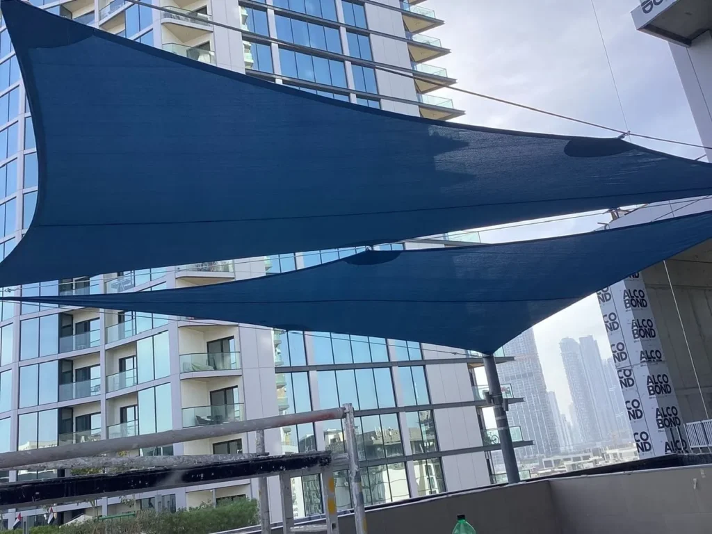 Sobha Waves Opulence Dubai Tensile Shade Fabrication & Installation Project (4)