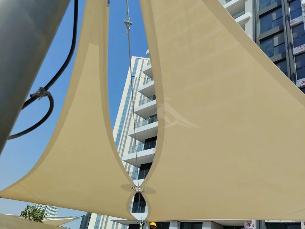Custom tensile shade installation completed for Sangyong in UAE